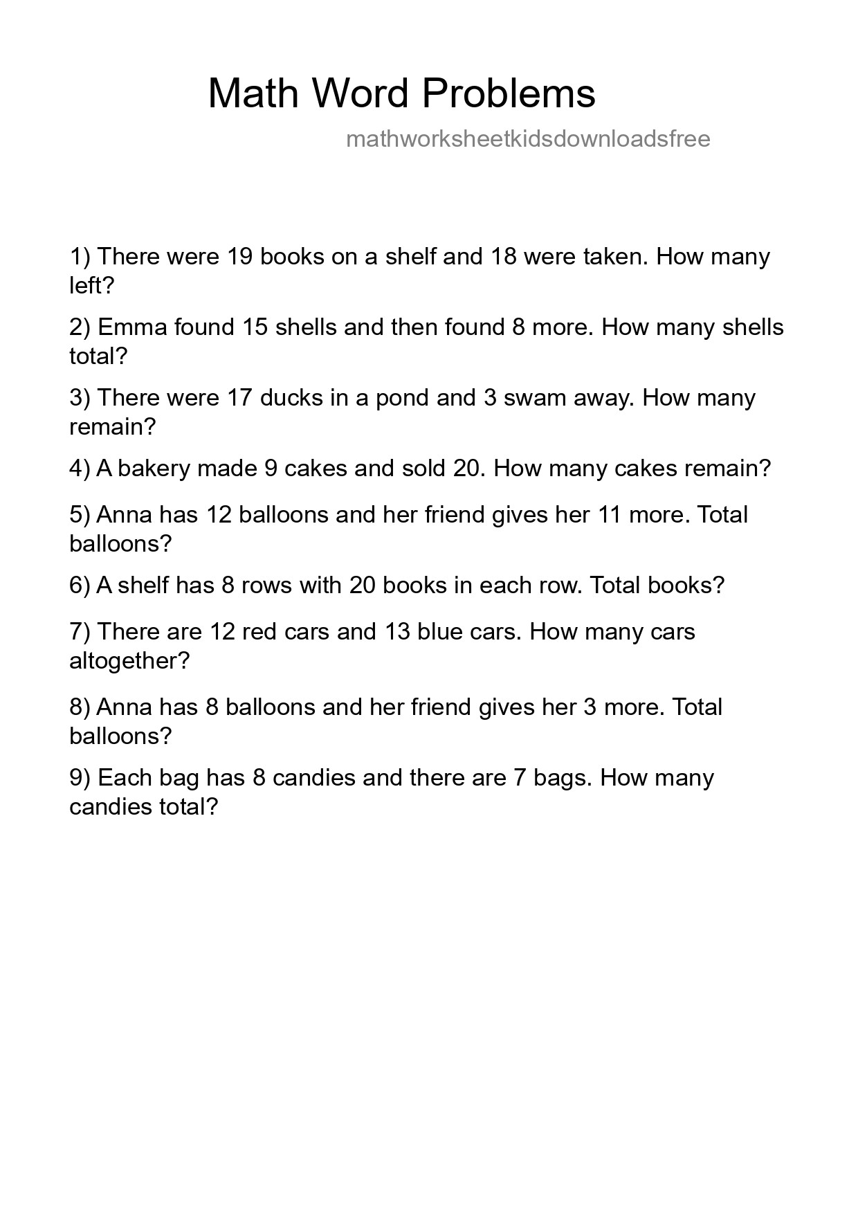 Math Word Problem Worksheet