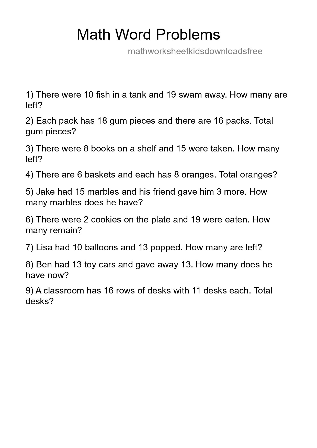 Math Word Problem Worksheet