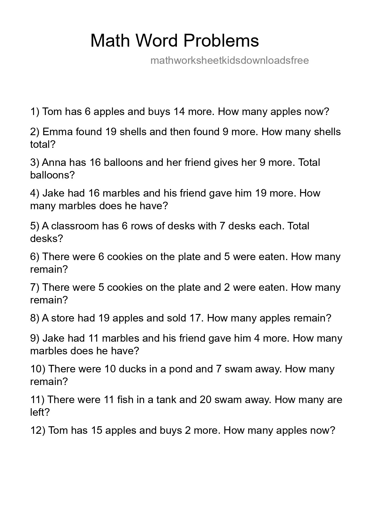 Math Word Problem Worksheet