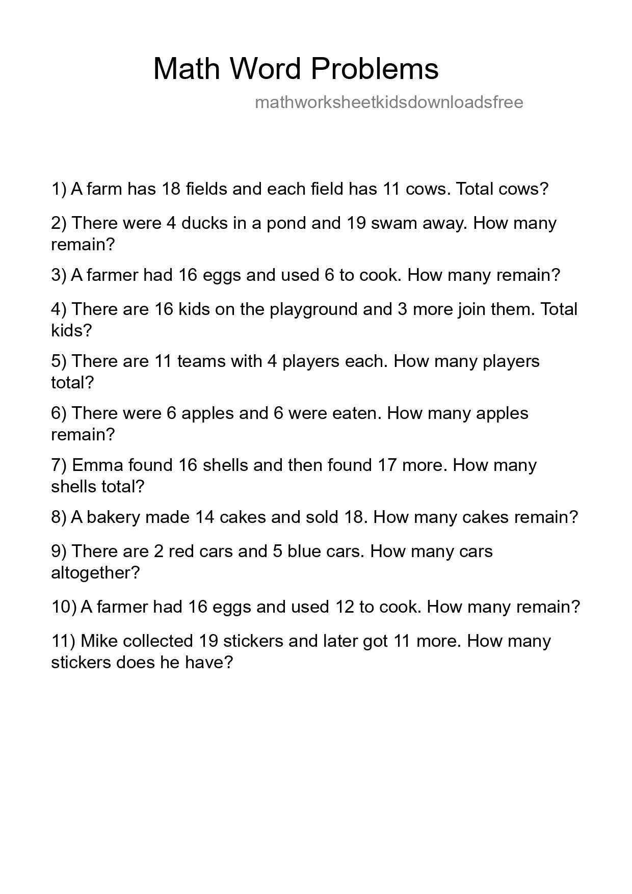 Math Word Problem Worksheet