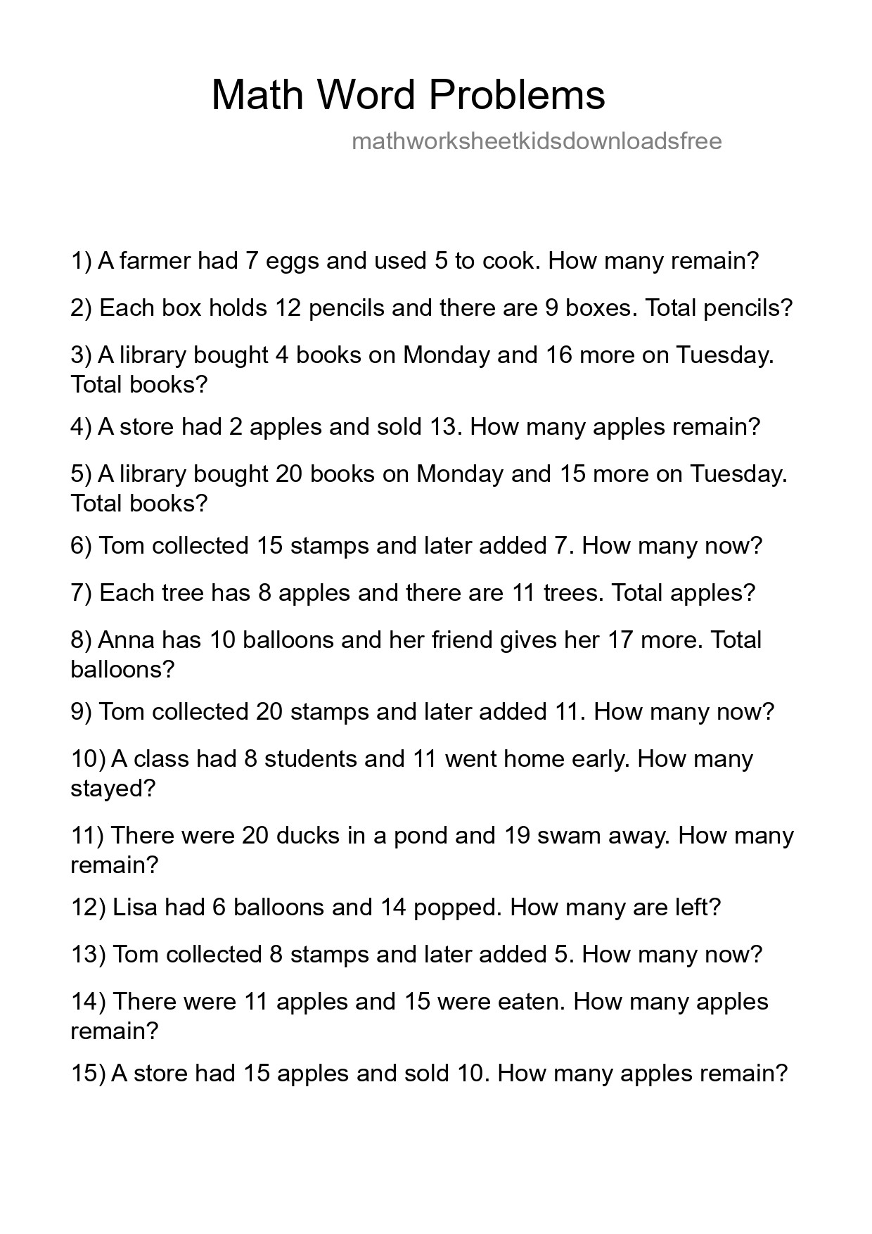 Math Word Problem Worksheet