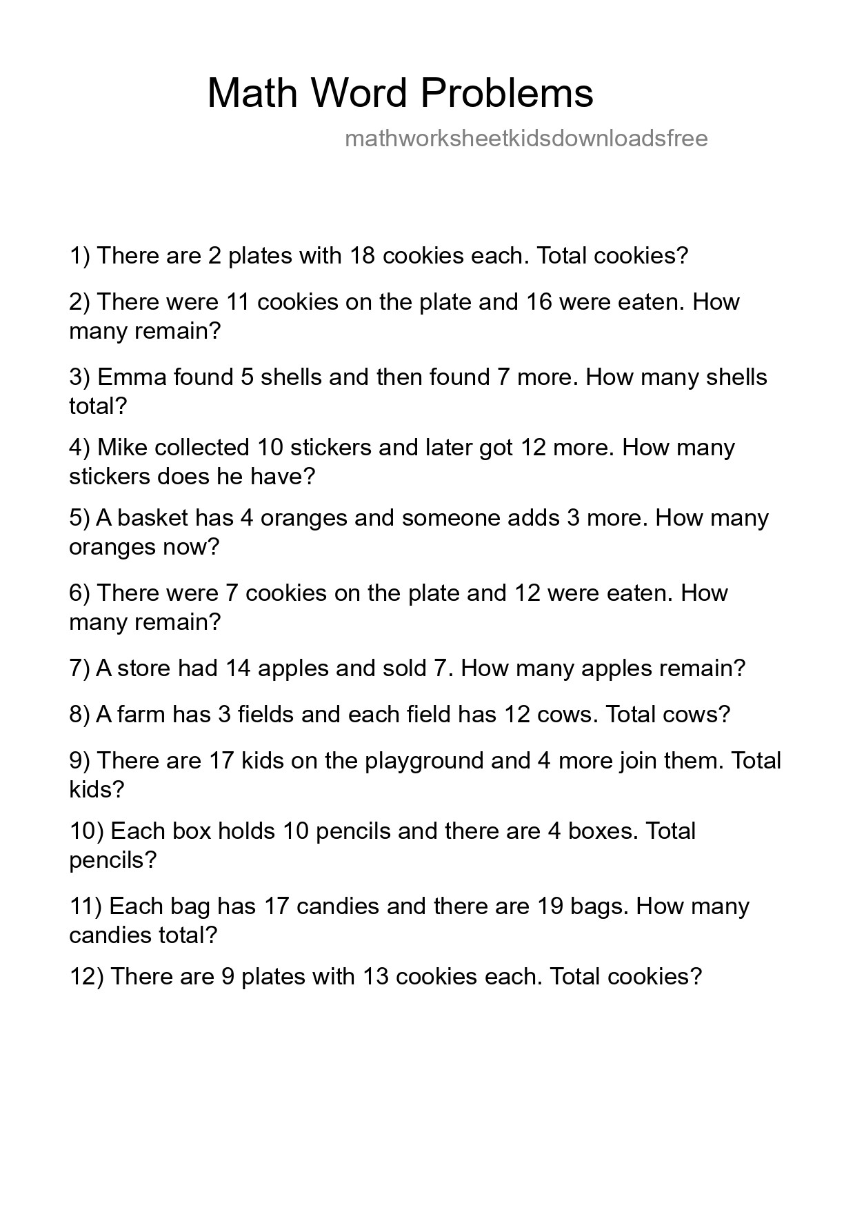 Math Word Problem Worksheet
