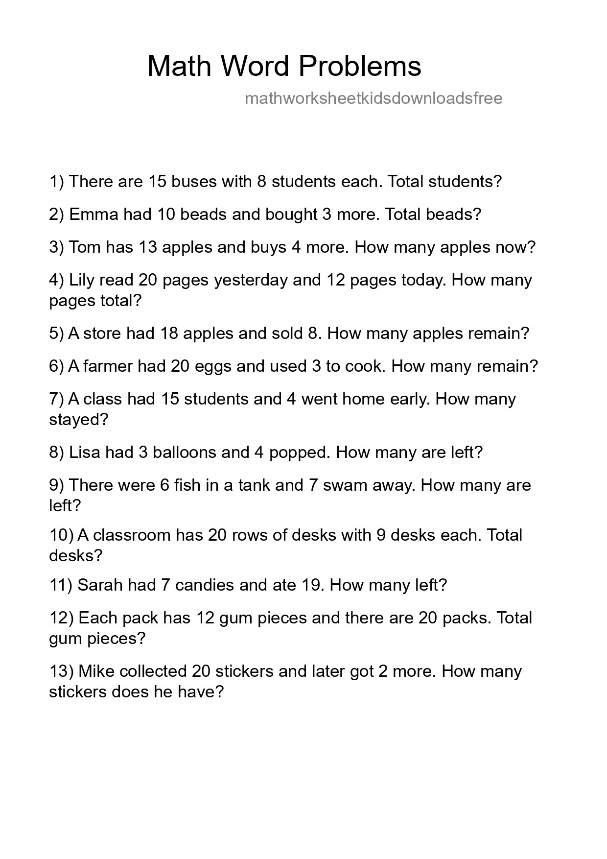 Math Word Problem Worksheet