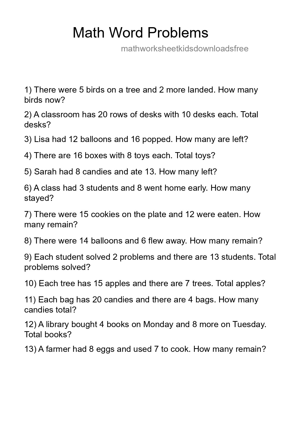Math Word Problem Worksheet