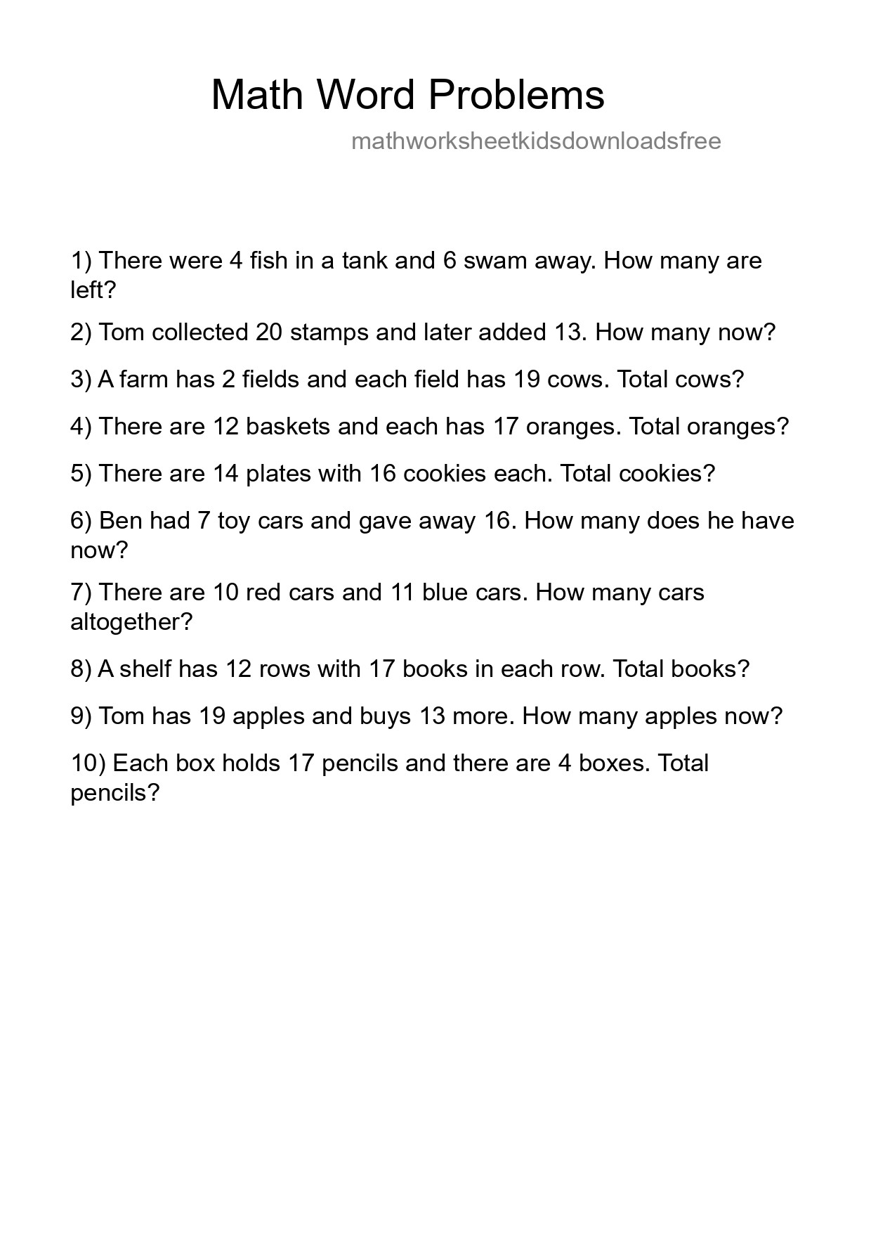 Math Word Problem Worksheet