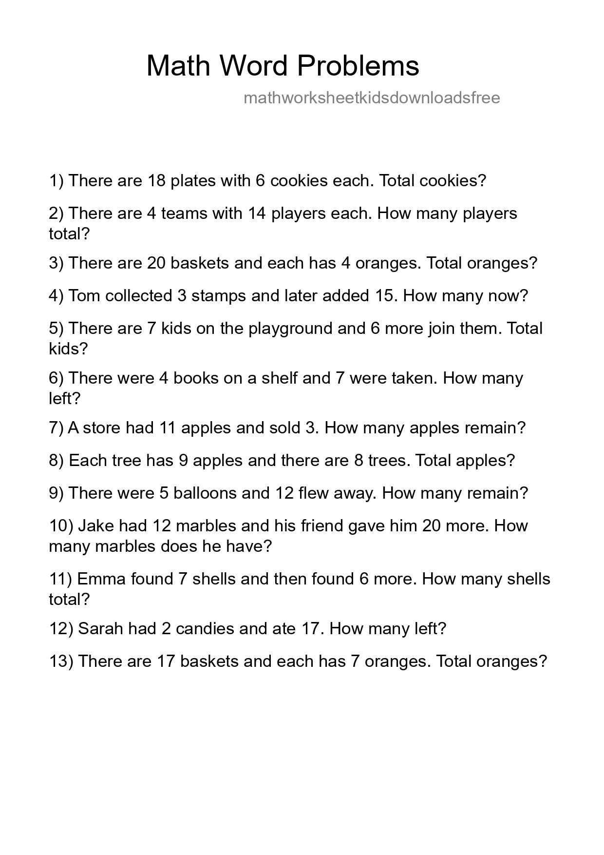 Math Word Problem Worksheet