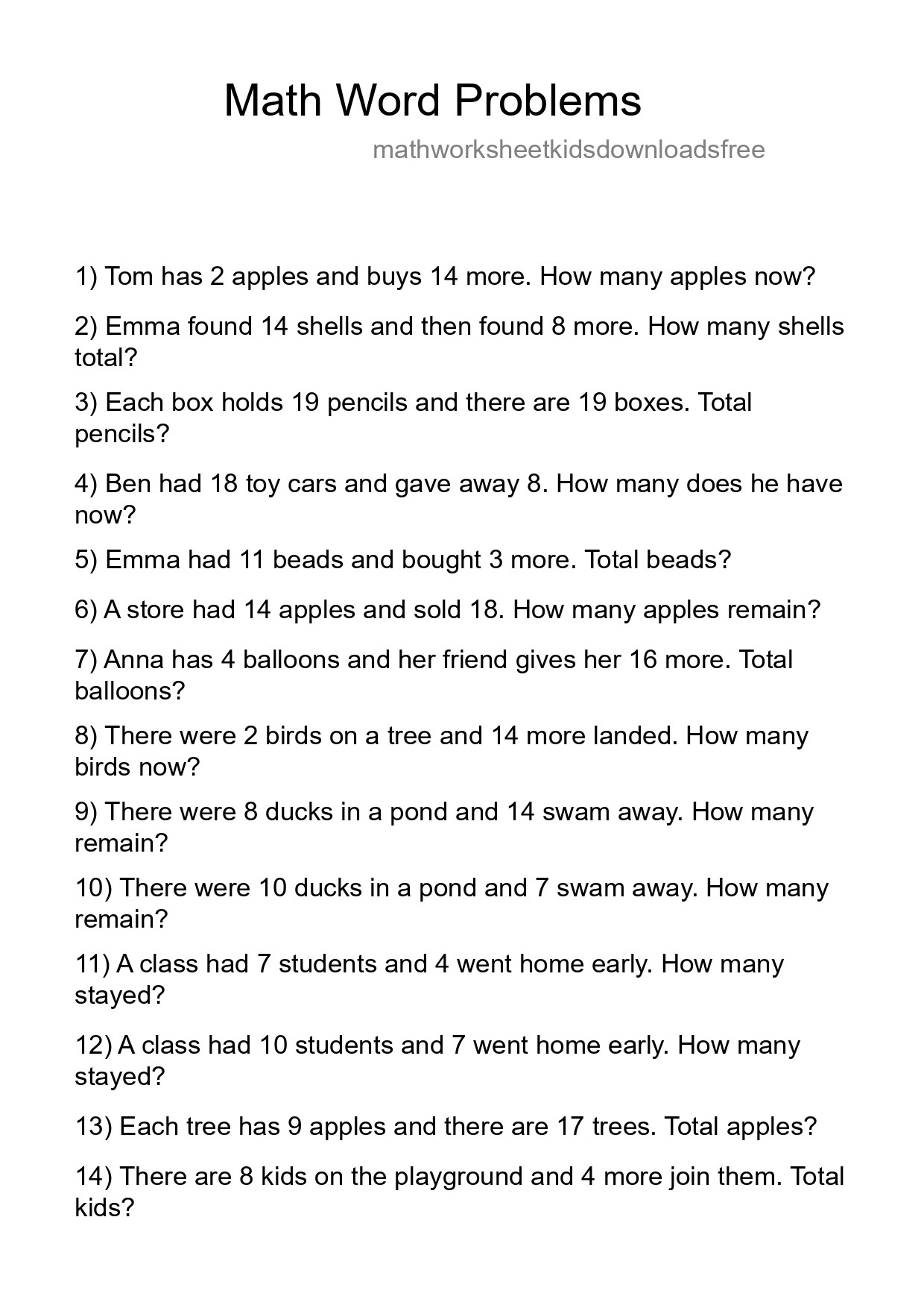 Math Word Problem Worksheet