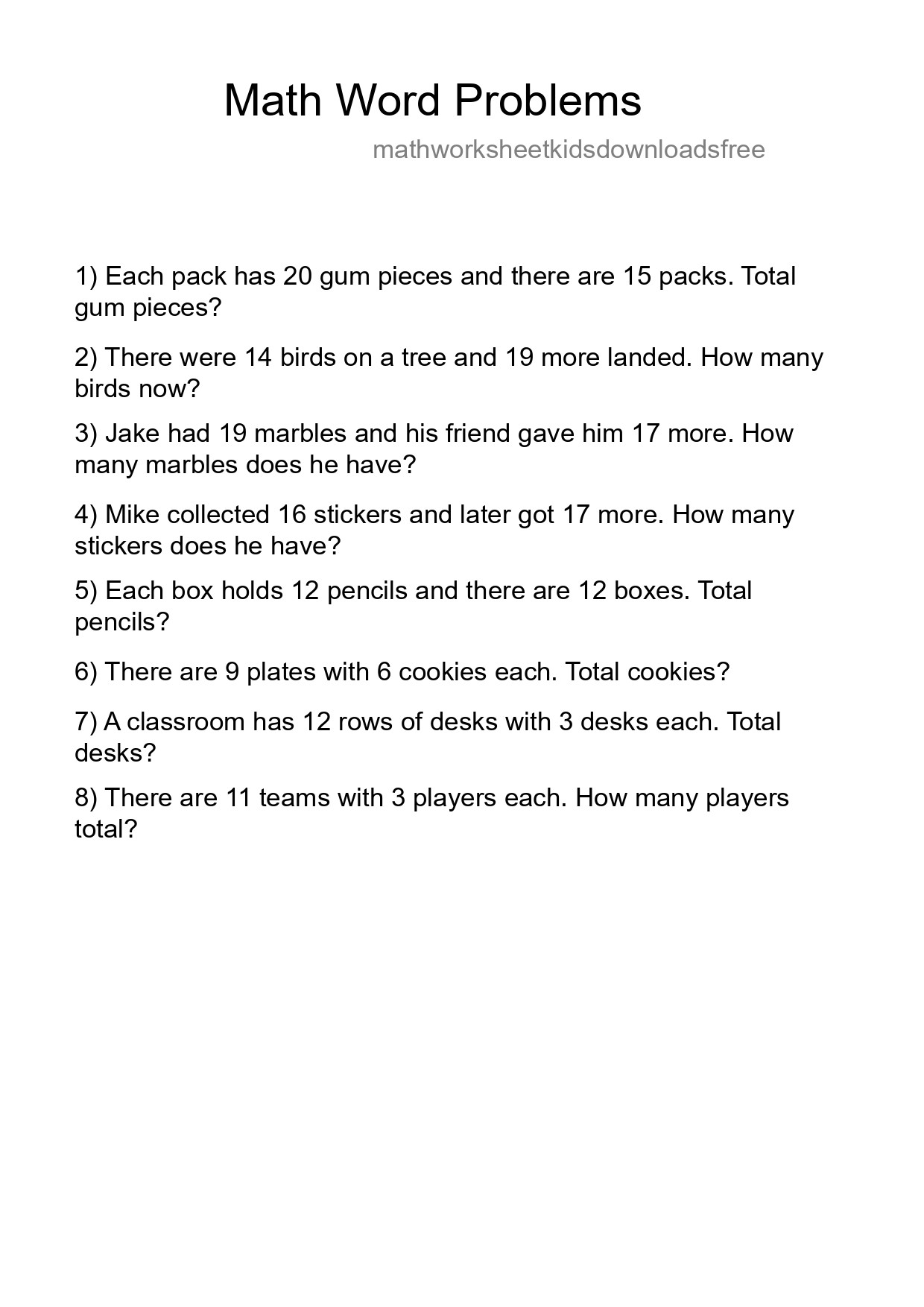 Math Word Problem Worksheet