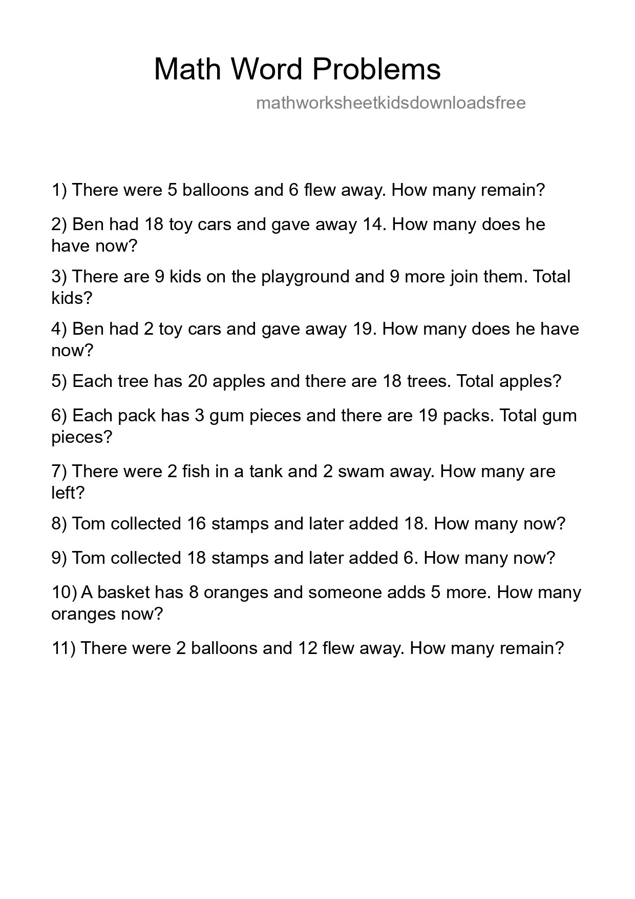 Math Word Problem Worksheet