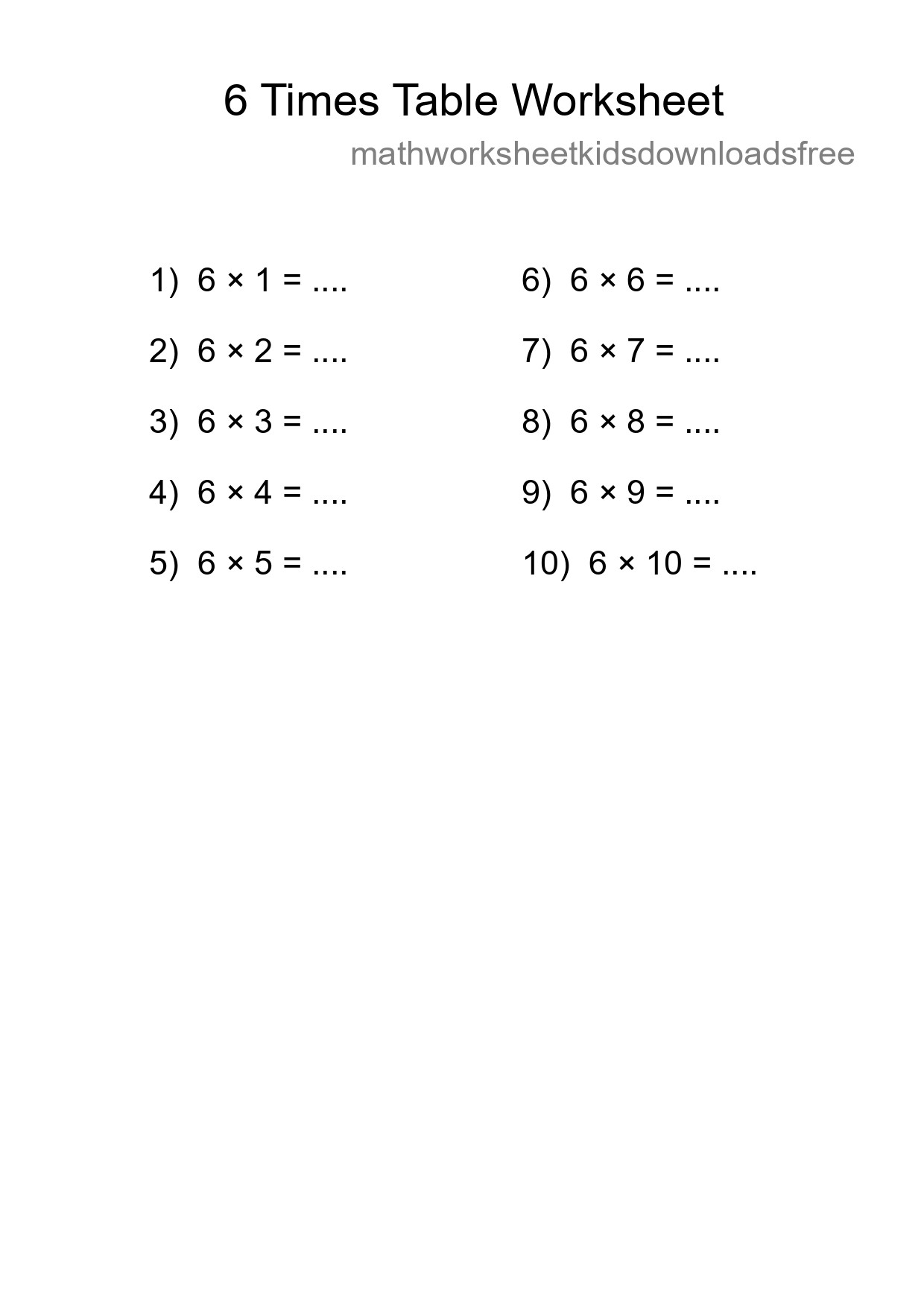 Printable 6 Times Table Worksheet For Grade 3 - Part 31