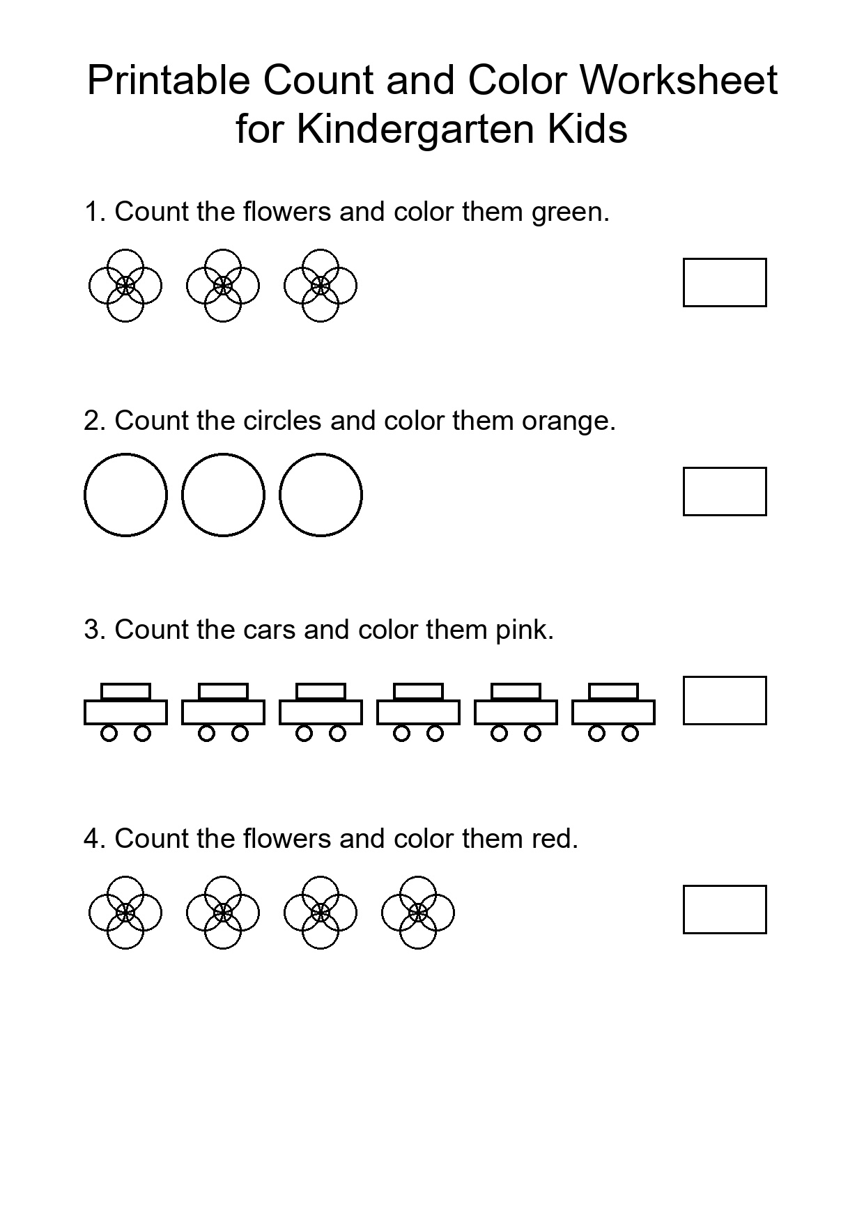 Printable Count and Color Worksheet for Kindergarten Kids