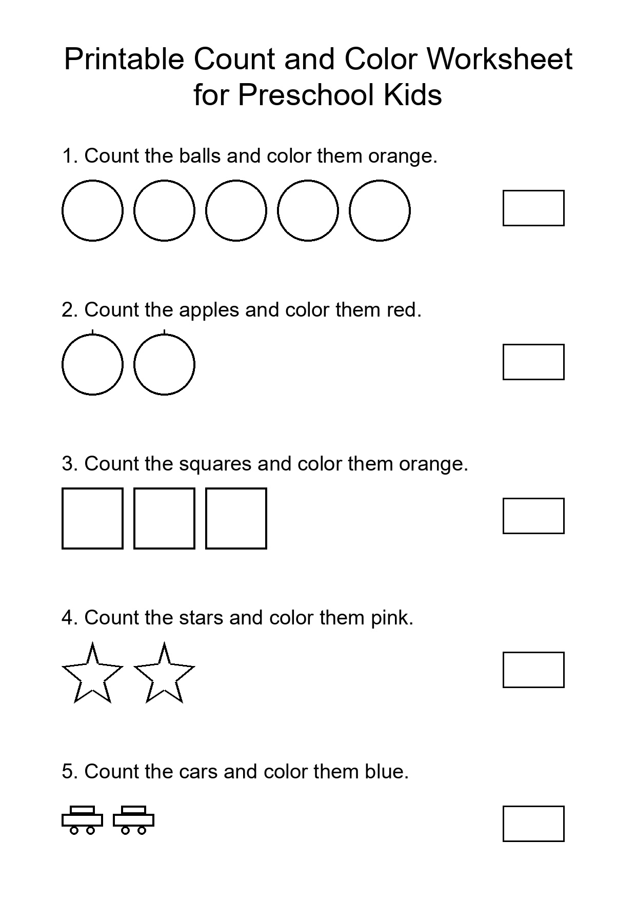 Printable Count and Color Worksheet for Preschool Kids