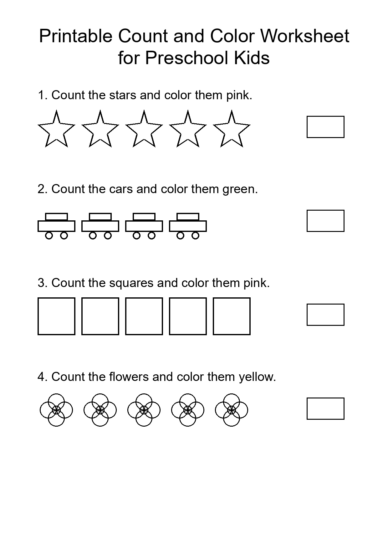 Printable Count and Color Worksheet for Preschool Kids