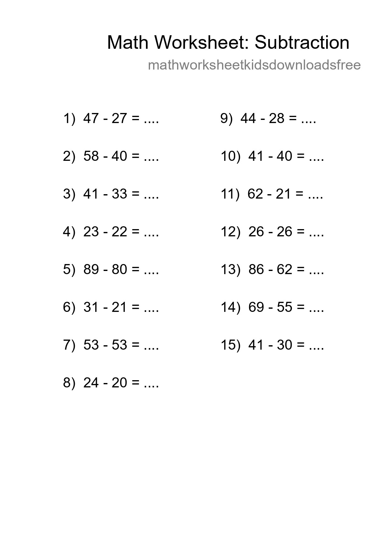 Printable Free 15 Subtraction Math Worksheet For Grade 3 - Part 195