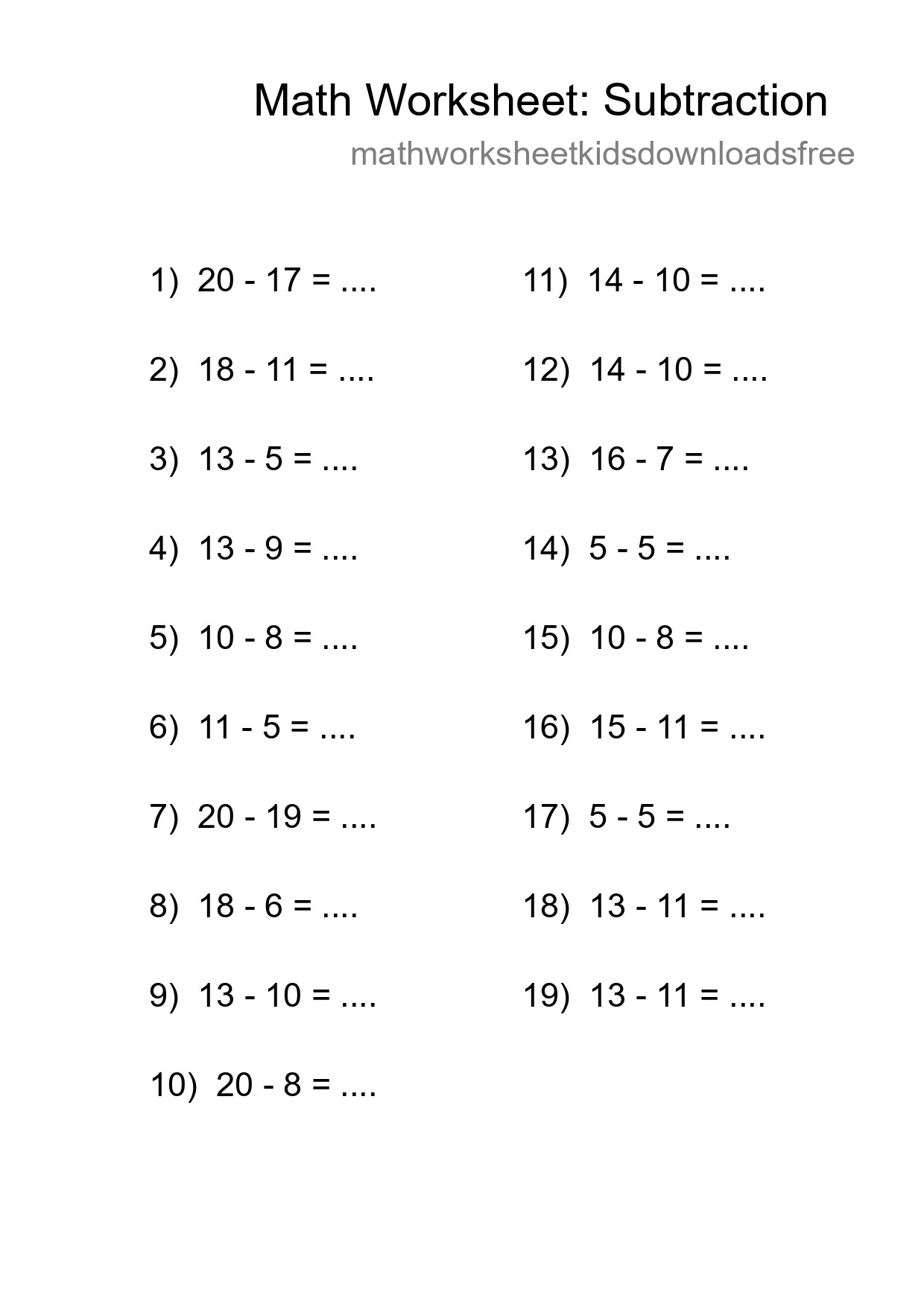 Printable Free 19 Subtraction Math Worksheet For Grade 2 - Part 30