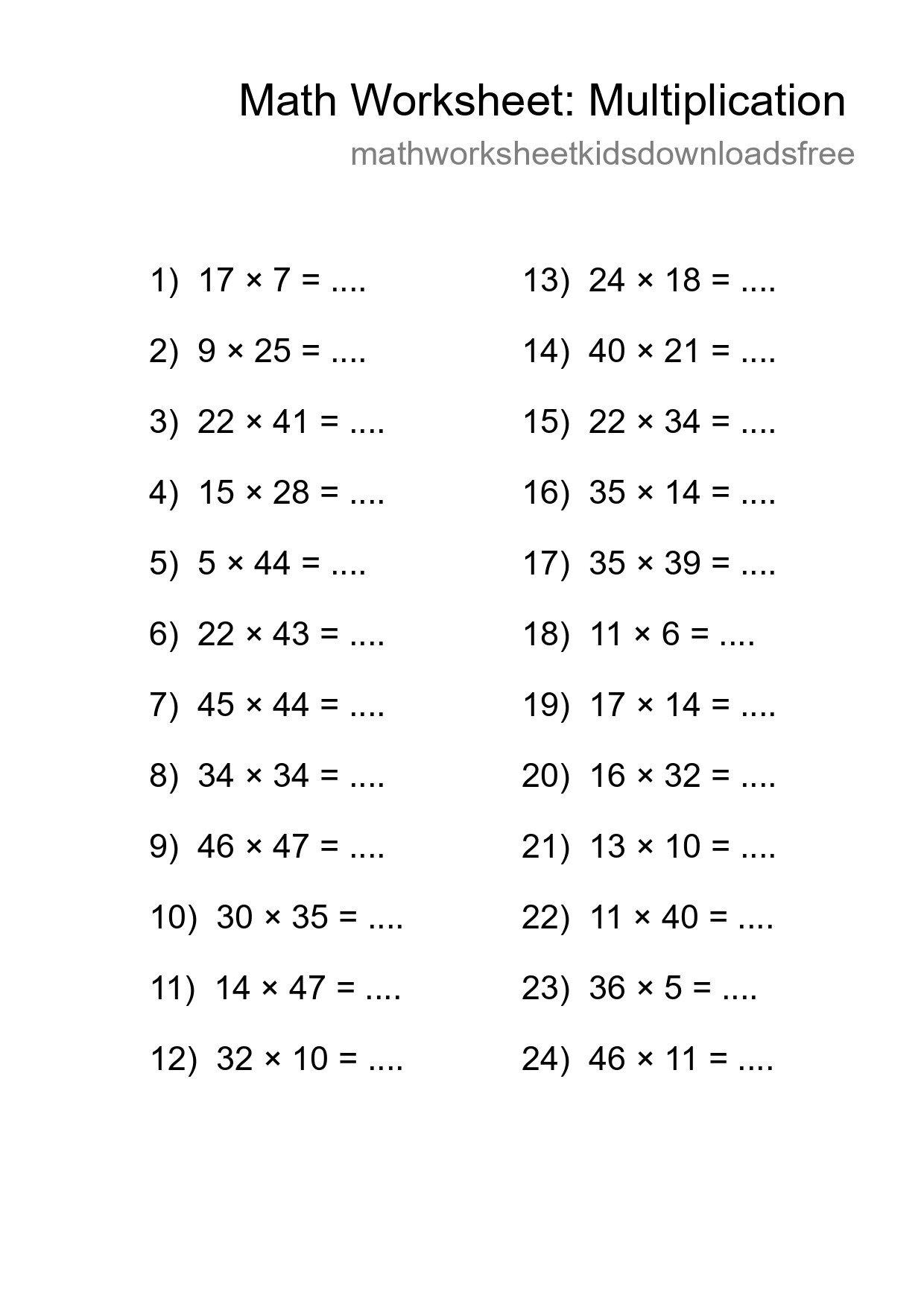 Printable Free 24 Multiplication Math Worksheet For Grade 2 - Part 84