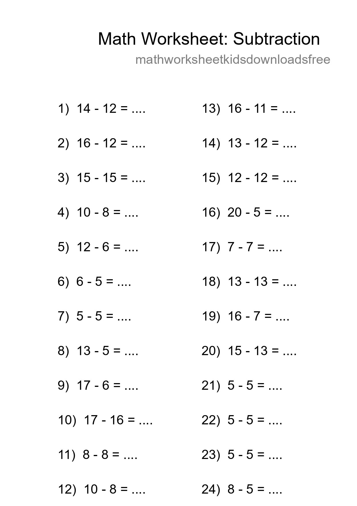 Printable Free 24 Subtraction Math Worksheet For Grade 2 - Part 217