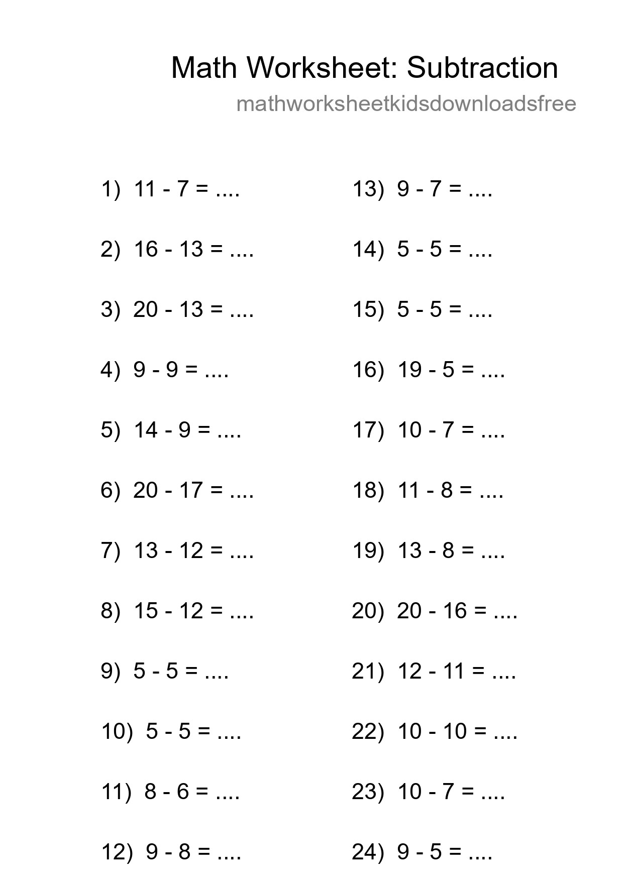 Printable Free 24 Subtraction Math Worksheet For Grade 2 - Part 239