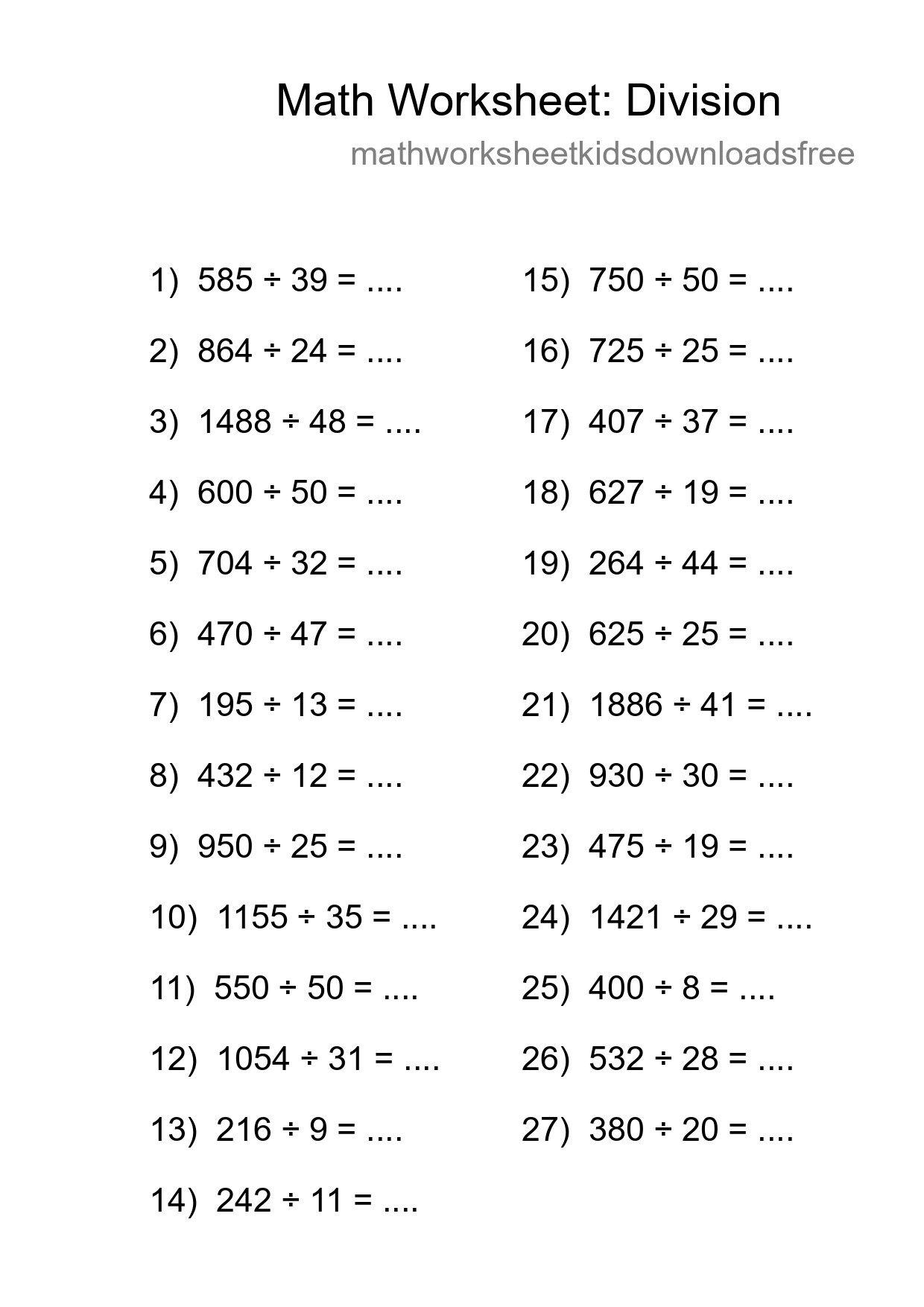 Printable Free 27 Division Math Worksheet For Grade 2 - Part 125