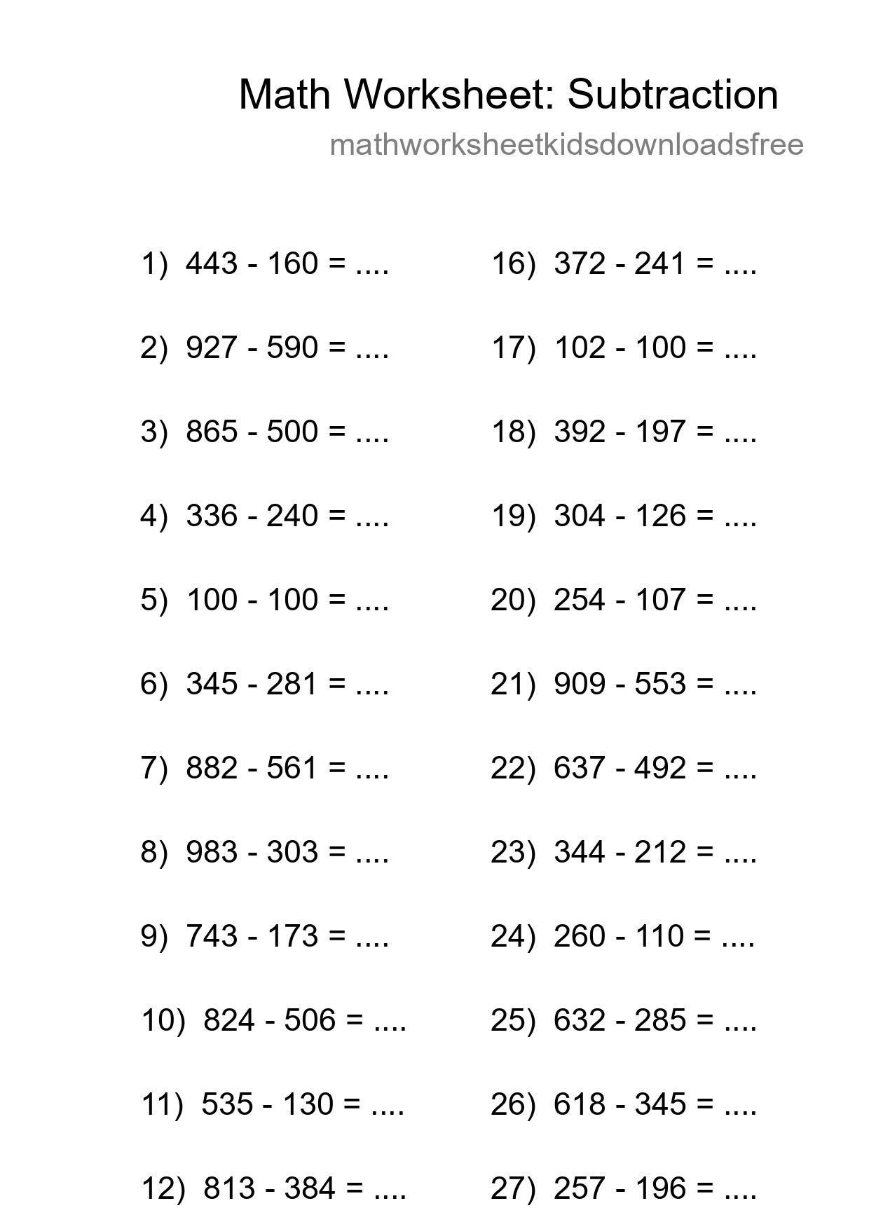 Printable Free 30 Subtraction Math Worksheet For Grade 5 - Part 228